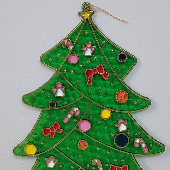 VTG Stained Glass Decor Christmas Tree Plastic Hanging Angels Candy Canes Gifts - Picture 13 of 15